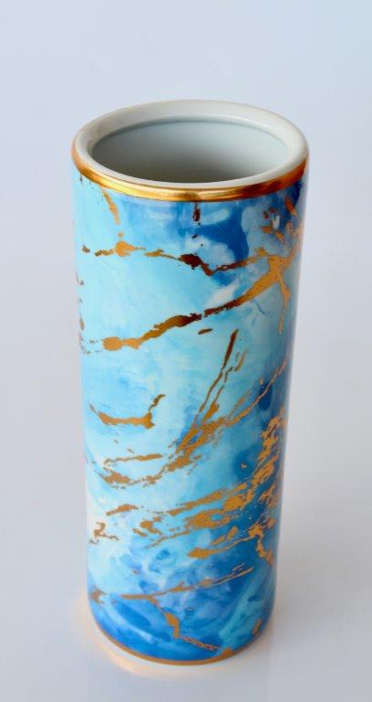 Small Blue & Gold Marbled Umbrella Stand